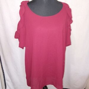NY Collection Women's Flutter Sleeve Blouse - Burgundy Sz L